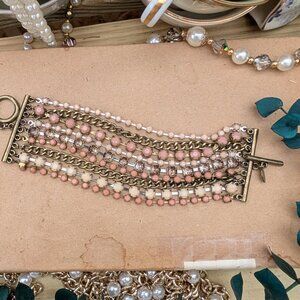 Vintage 1990's Chico's Multi-Strand Bracelet with Peach & Smoky Rhinetones